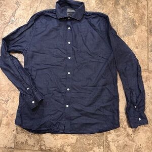 Stitch Note Button Up Long Sleeve Shirt Egyptian Cotton Blue Men’s Large